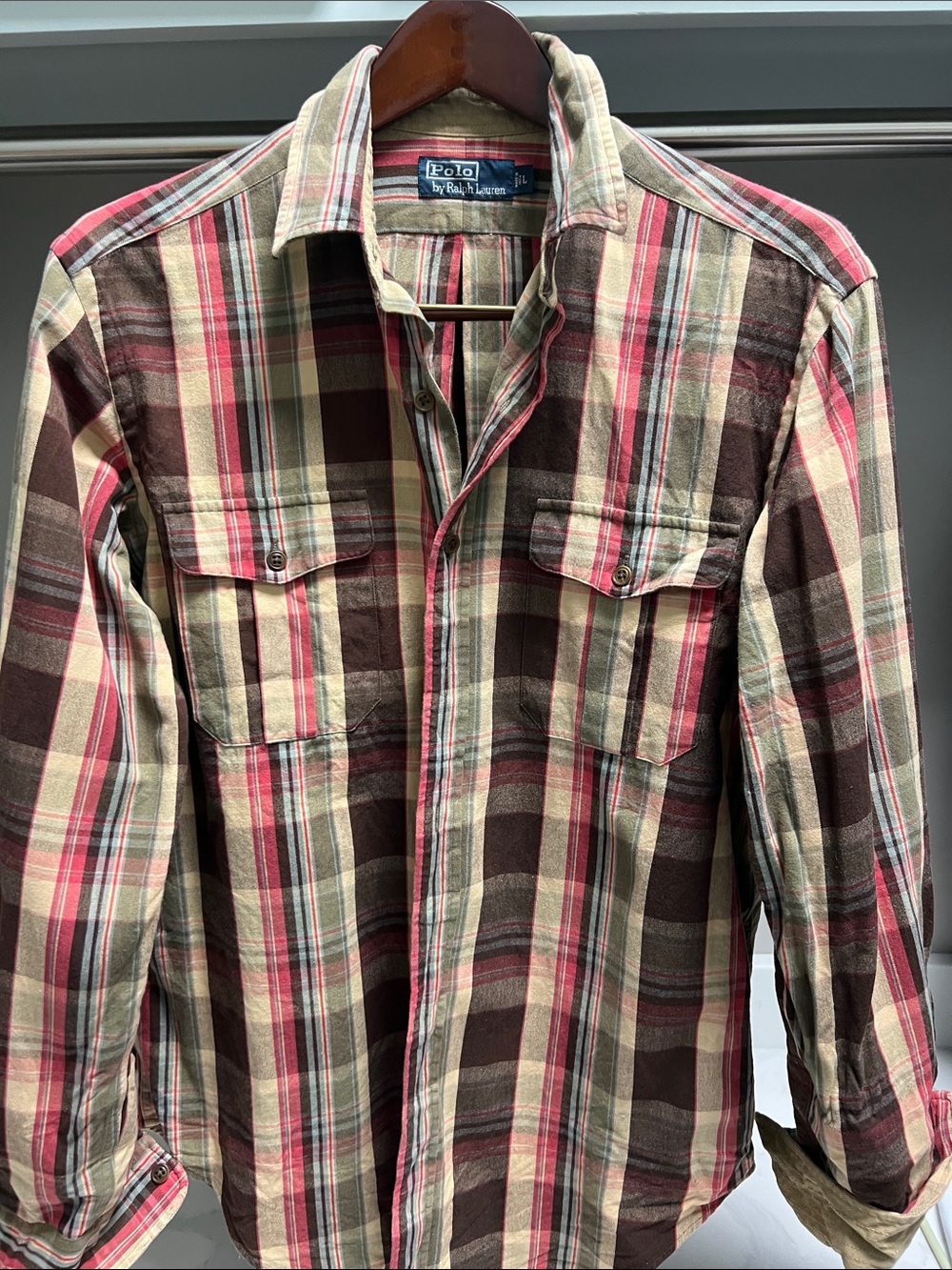 Polo by Ralph Lauren Brown, Red & Cream Plaid Button-Down Shirt